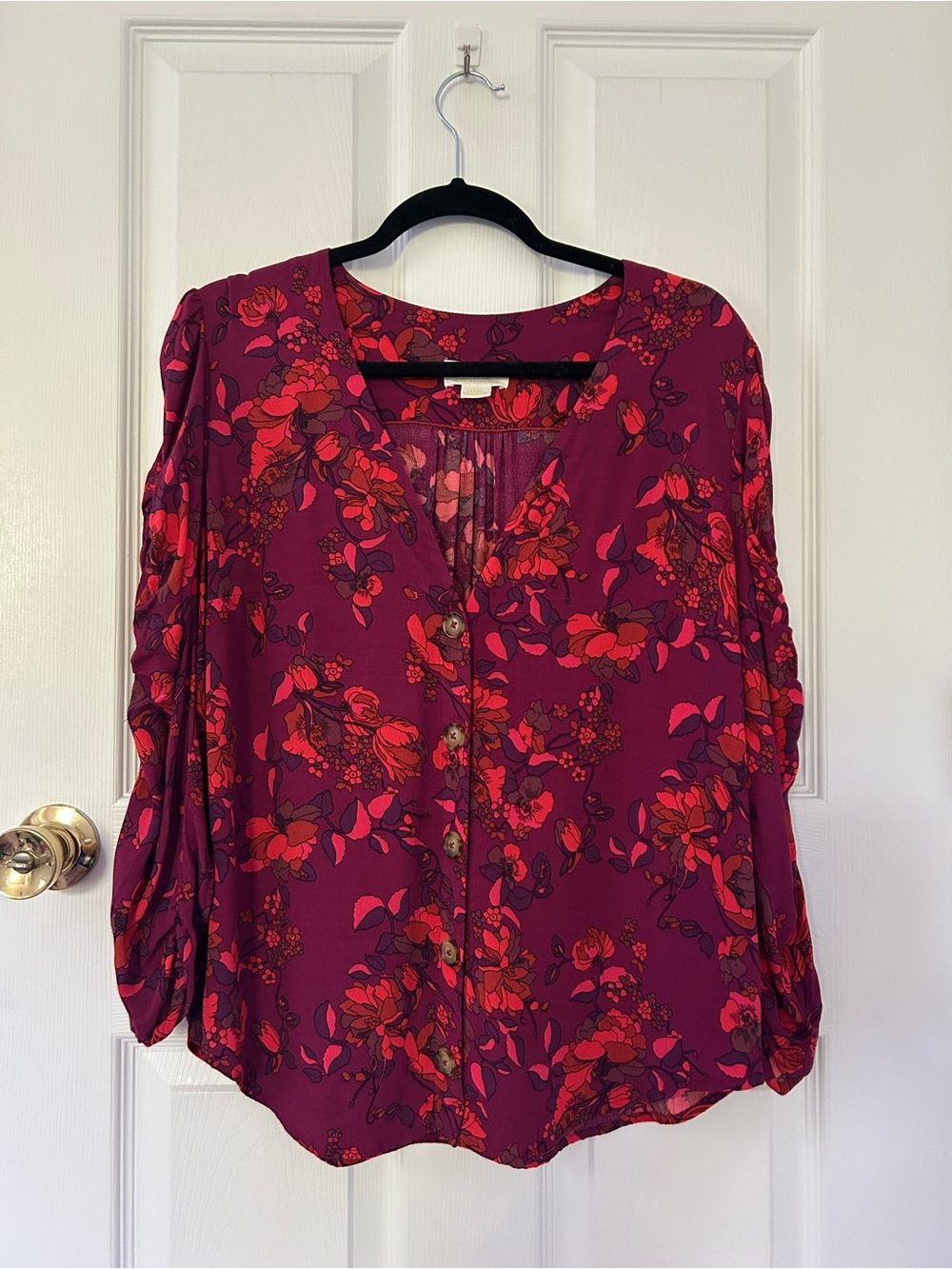 Anthropologie Maeve Floral Button Front Blouse Large